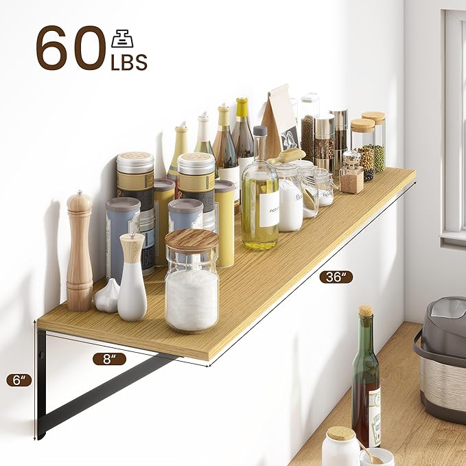 Fun Memories Deep Floating Shelves for Wall, 36W x 8D Wall Mounted Shelves Set of 2, Wide Display Ledge Shelf with Sturdy Metal Brackets for Living Room, Bathroom, Bedroom and Kitchen, Oak-NeatNest