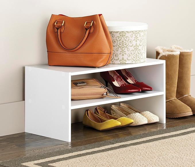 Whitmor Wood Stackable 2-Shelf Shoe Rack, White, 24 inches-NeatNest