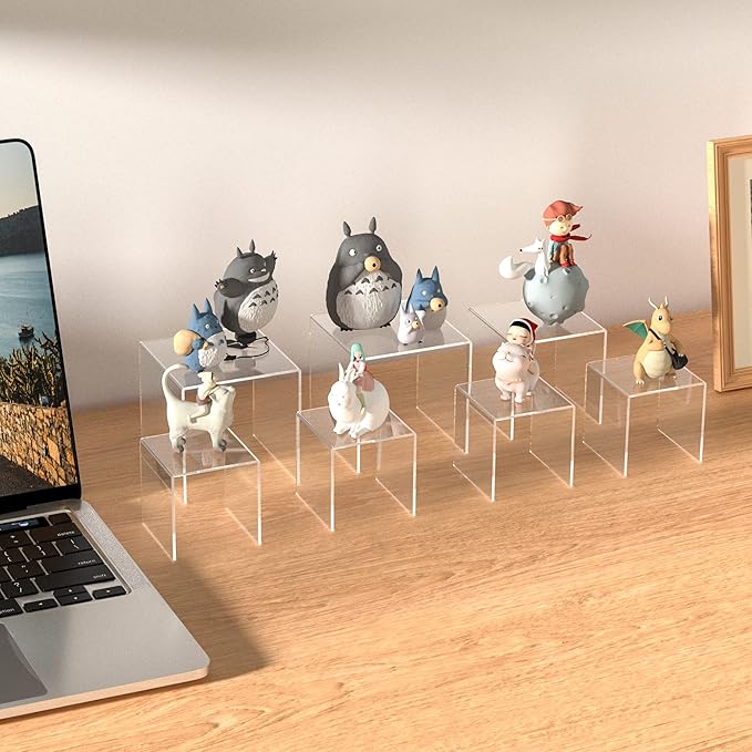 Clear Acrylic Risers 3 pcs, Square Acrylic Food Display Stands Tabletop, Display Shelf for Vendors, Collectibles, Funko Pop, Food, Glasses, Perfume, Small Plants - 5''x6''x7''-NeatNest