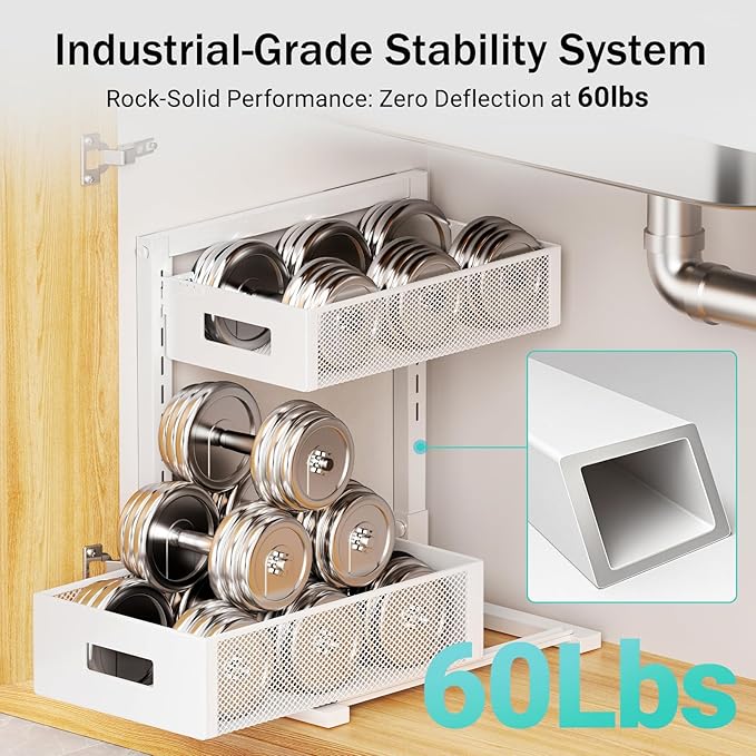 Under Sink Organizer Adjustable Height 2 Tier Bathroom Organizer Pull Out Cabinet Organer kitchen organizers and storage fridge organizers and storage,White,XL-1 Pack-NeatNest
