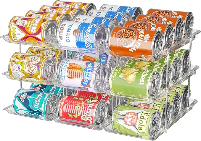 Can Organizer for Pantry, 3 Sets 3 Tiers Can Storage Organizer Pantry,Soda Can Organizer for Fridge 36 Cans Rack Automatic Rolling Stackable Canned Food Organizer,Clear-NeatNest