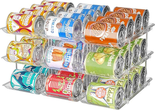 Can Organizer for Pantry, 3 Sets 3 Tiers Can Storage Organizer Pantry,Soda Can Organizer for Fridge 36 Cans Rack Automatic Rolling Stackable Canned Food Organizer,Clear-NeatNest