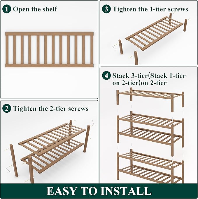 Smiry Shoe Rack, 5 Tier Thick Bamboo Shoe Organizer, Stackable Free Standing Wooden Shoe Storage Shelf for Closet, Entryway, Front Door Entrance, Walnut-NeatNest