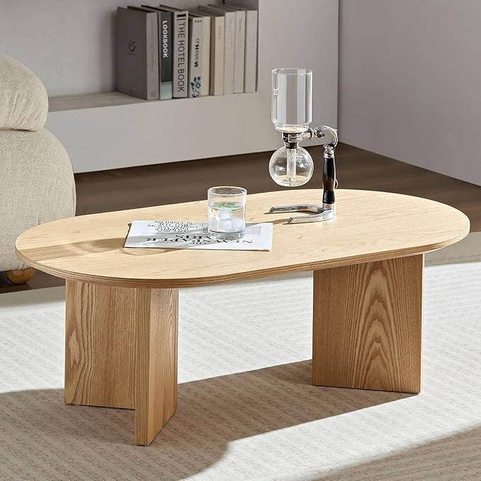 KEVINSPACE W39.37 Oval Coffee Table for Living Room Home Modern with Design CoffeeTable Legs Wood Accent Center Table Mid Century Minimalist Tea Table Cocktail Table Office Oak