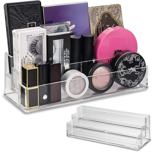byAlegory Tiered Acrylic Eyeshadow Palette Makeup Organizer (Small Palettes, Compacts, Lipsticks, Lip Gloss, Eye Shadows, Cosmetics) | 3 Tier Cosmetic Storage (CLEAR)-NeatNest