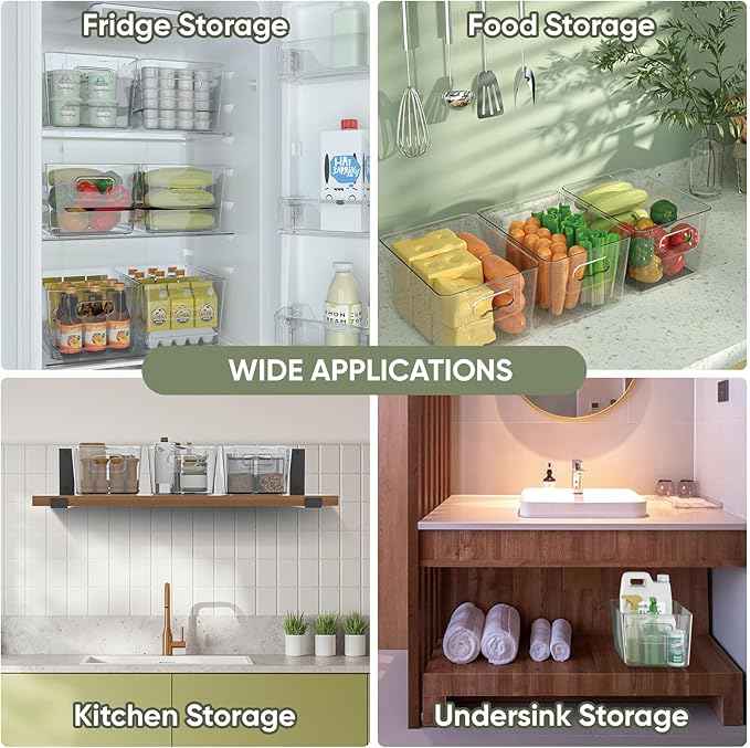 BALEINE Clear Plastic Storage Bins, Pantry Organization, BPA Free Stackable Refrigerator Organizers and Storage with Handles for Kitchen Fridge Cabinet Bathroom (8PK, 9.5x5.5x4.5)-NeatNest