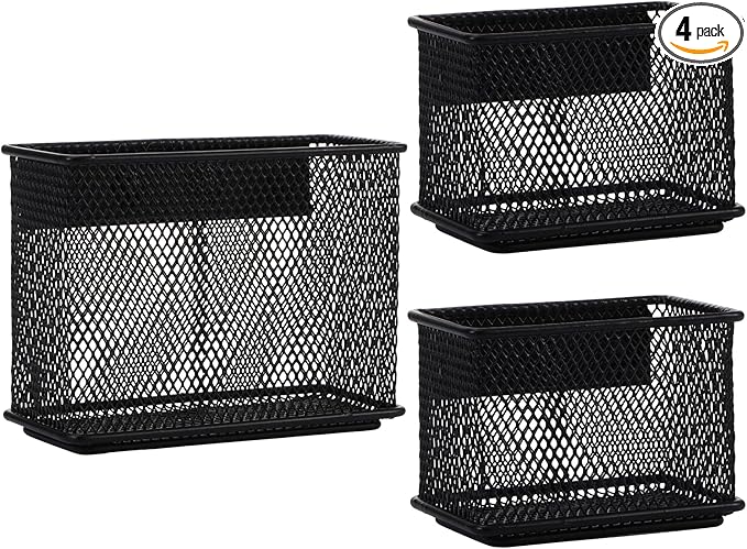 Black Magnetic Basket, Magnetic Organizer Holder Refrigerator Basket, Magnetic Baskets Heavy Duty, Magnetic Holder for Refrigerator Locker Whiteboard Office,Medium x1&Small x2 Set of 3-NeatNest