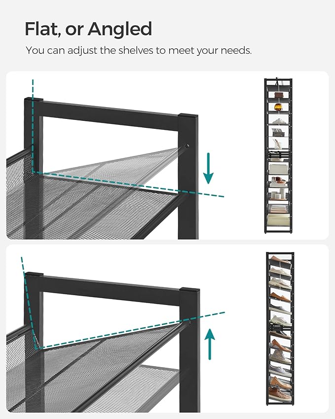 SONGMICS Shoe Rack, 12-Tier Shoe Organizer, Metal Shoe Storage for Garage, Entryway, Set of 2 6-Tier Stackable Shoe Shelf, with Adjustable Flat or Angled Shelves, Holds 48-60 Pairs, Black ULMR12B-NeatNest