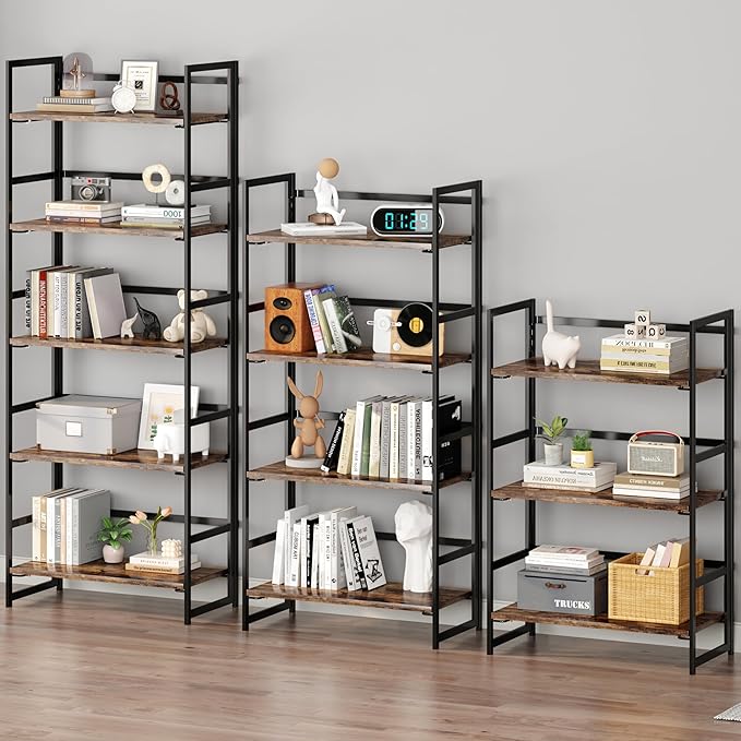BHG Vintage Multifunctional Folding Bookshelf, No-Assembly Plant Stand Storage Rack Shelves for Home Office (Fire, 3-Tier)-NeatNest