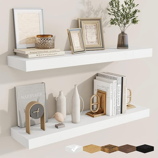 fuqing Floating Shelves for Wall, Bathroom Shelf Wall Mounted for Storage, Shelves with Invisible Bracket for Bedroom, Kitchen, Living Room, Farmhouse Small Book Shelf, 32 Inch Set of 2, White-NeatNest