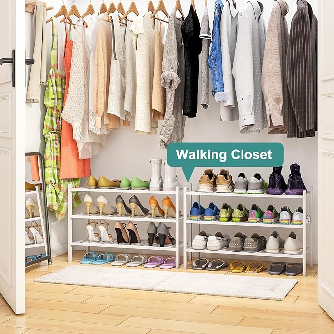 White Shoe Rack, 3-Tier Bamboo Wood Shoe Rack for Closet, Entryway & Hallway, and Stackable Shoe Shelf Storage Organizer for Indoor and Outdoor-NeatNest