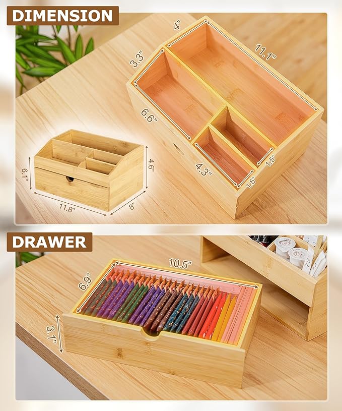 Coffee Bar Organizer Countertop with Drawer, Cafe Station Storage for Bar Accessories,Bamboo Espresso Bar Decor Holder for Bar Decor,Bamboo-NeatNest