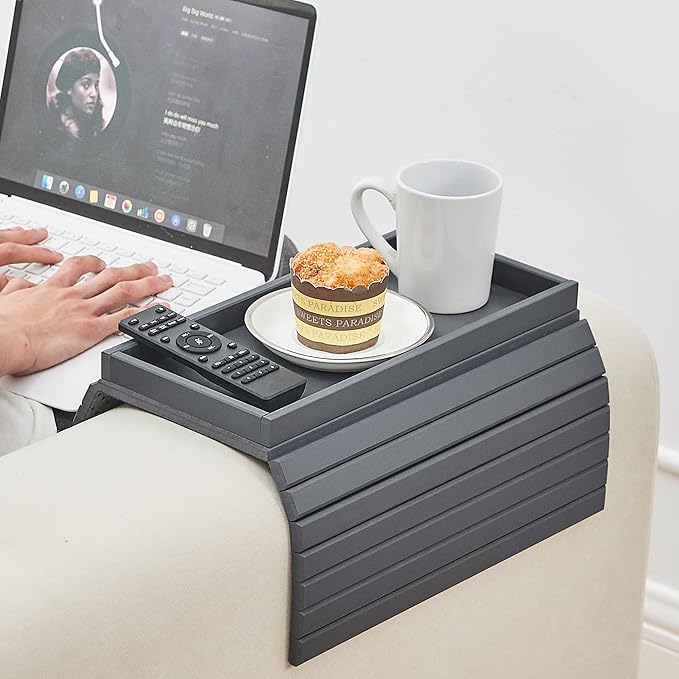 GEHE Bamboo Sofa Arm Tray, Foldable Couch Arm Tray Side Table, Anti-Falling Armrest Tables Cup Holder for Snacks, Drinks, Beers, Phone, Control, Flexible and Portable, Anti-Slip Bottom-NeatNest