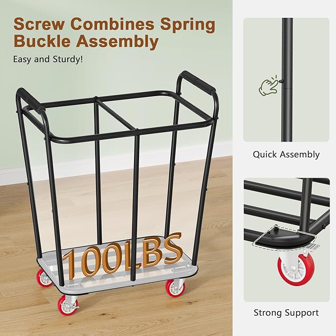 Hoctieon 2 Section Laundry Sorter Cart, 300L Rolling Hamper with Wheels, Industrial Laundry Basket Organizer, Large Dirty Clothes Hamper for Home & Hotel, Heavy Duty, Black-NeatNest