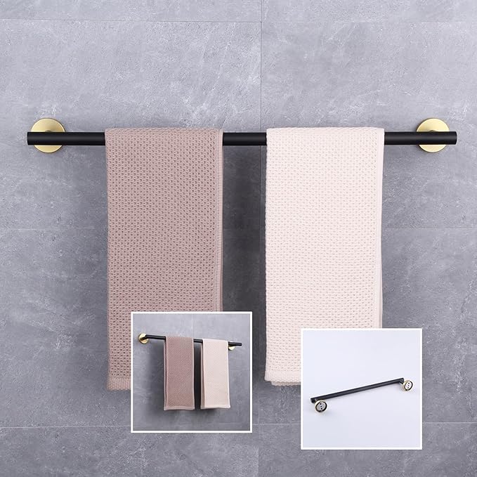 GERZWY SUS 304 Stainless Steel 24-Inch Bathroom Towel Bar Modern Round Style Bath Towel Bar Wall Mount (Black & Gold) AG1101C60-BD