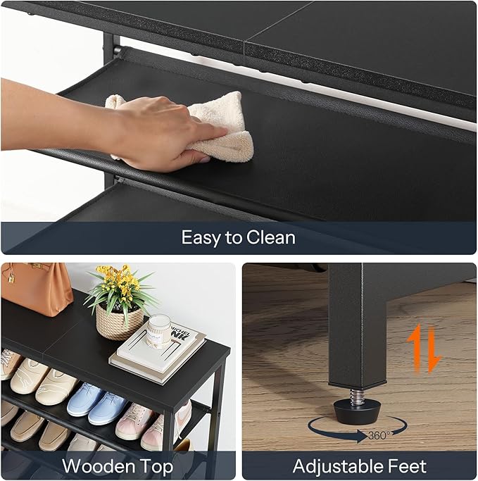 HOOBRO Shoe Rack with 3 PU Shelves, 4-Tier Shoe Storage Organizer for Closet and Entryway, Holds 9-12 Pairs of Shoes, Sturdy Metal Frame, Small Spaces, Black BB94XJ01-NeatNest