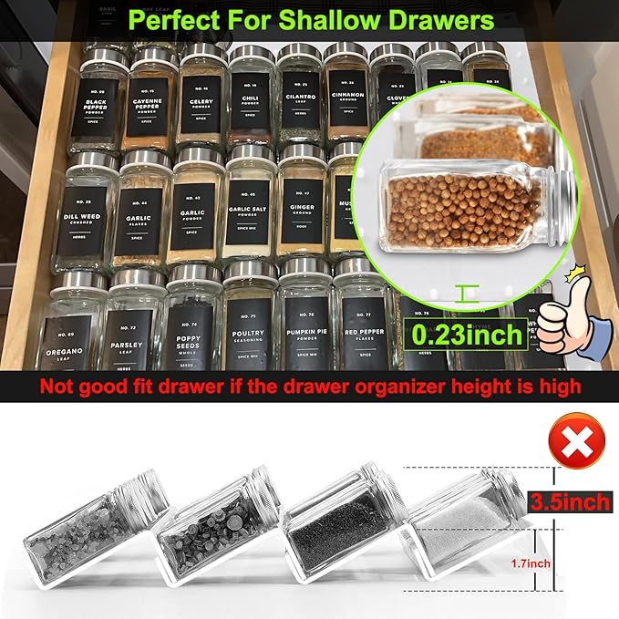 Gosmol Spice Drawer Organizer insert, Adjustable & Non-Slip Silicone Spice Drawer Liner, in Drawer Spice Organizer for Seasoning Jars and Spices Bottles -White-NeatNest