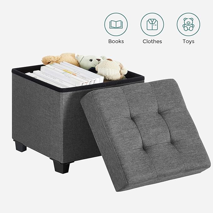 SONGMICS 15 Inches Cube Storage Ottoman, Bedroom Bench with Storage, Foot Stool with Feet, Holds Up to 660 lb, Dark Gray ULSF14GYZ-NeatNest