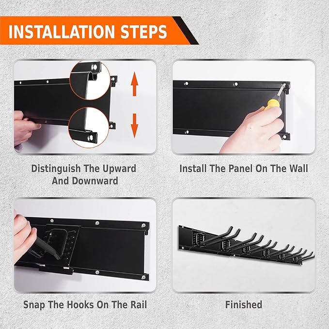 Charmount 96" Garage Storage Wall Organizer with 1200lbs, 12 Hooks Broom Holder Wall Mount, Garden Tool Organizer, Easy Installation Tool Storage to Accommodate Brooms, Hoses, Yard Tools and More-NeatNest