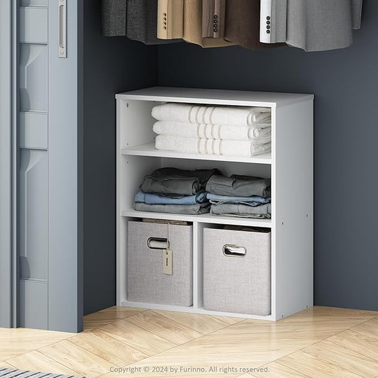 Furinno Reed 3 Tier Multipurpose Open Shelf Clothing & Closet Storage Organization, White-NeatNest