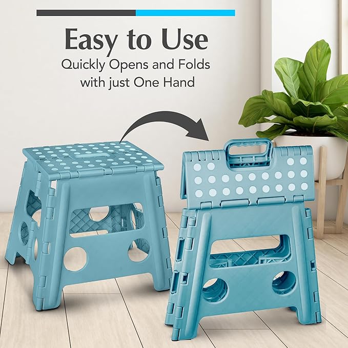 Handy Laundry Folding Lightweight Step Stool - Sturdy Enough to Support Adults and Safe Enough for Kids - Opens Easy with One Flip - Great for Kitchen, Bathroom or Bedroom (Teal - 13 inch)