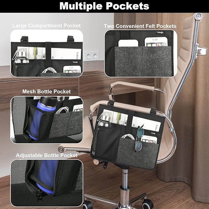 Cosmos Armrest Chair Side Organizer Bedside Caddy Organizer Bed Buk Storage Bag Armchair Wheelchair Hanging Side Pocket Bag for Ipad, Tablet, Cellphone, Remote Control, Magazines, Books & Water Bottle-NeatNest