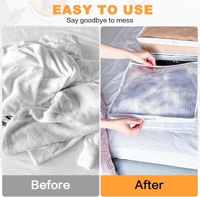 Clear Zippered Storage Bags Plastic Sweater Storage Bags with Zipper 6 Packs Clothing Organizer for Blankets Linen Sweater Bed Sheet Quilt Clothes Pillow (12 x 12 x 12 Inch)-NeatNest