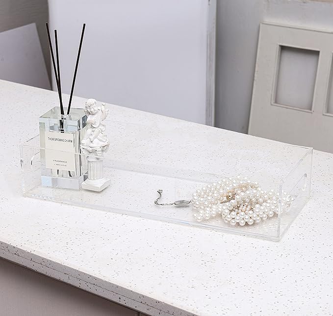 IEEK Toilet Paper Basket,Acrylic Toilet Paper Holder with Storage Modern Bathroom Tray with Handle and Non-Slip Mats for Toilet Tank Top Decorative,Clear Vanity Tray for Home Decor…-NeatNest
