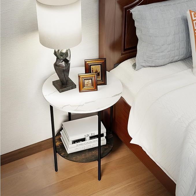 End Tables Living Room - Sturdy SideTable with Metal Frame, Modern Small Sofa & Bedside Table,Multi-Functional Round Coffee Table for Bedroom, Balcony, Sofa, Gym,Office