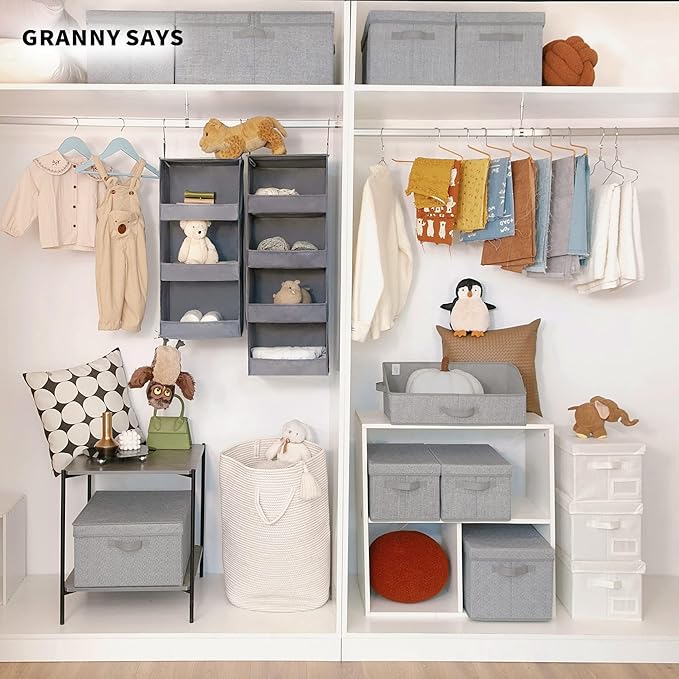 GRANNY SAYS 3-Shelf Hanging Closet Organizer and Storage, Collapsible Hanging Closet Shelves, Hanging Organizer for Closet & RV, Gray, 29 ½" H X 12" W X 12" D, 1-Pack-NeatNest