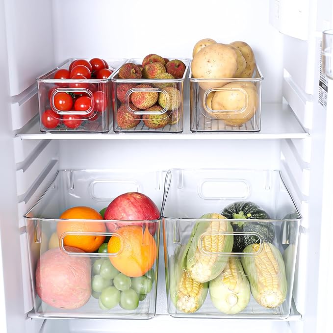 Clear Plastic Storage Bins 8 Pack - Pantry Organizers and Storage, Fridge Organizer for Kitchen, Cabinet, Freezer, Bathroom, Clost, Home Organization-NeatNest