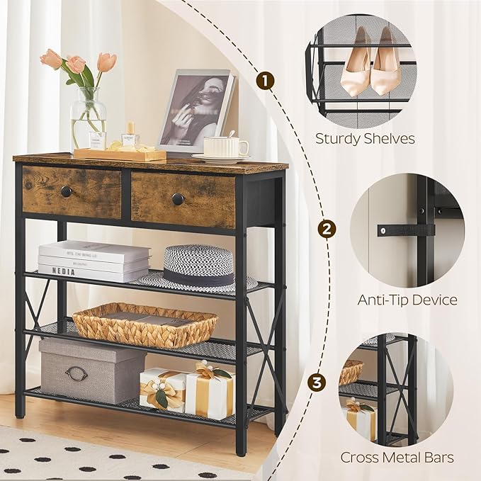 4 Tier Shoe Rack, Large Capacity Shoe Storage Organizer, Metal Shoe Shelf with Drawer and Wooden Top, for 16 Pairs of Shoes, for Entryway, Closet, Rustic Brown and Black SS24BR-NeatNest