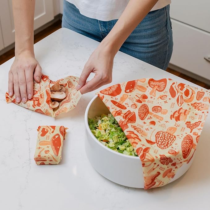 Bee's Wrap Beeswax Wraps for Food - Mushroom Magic 3 Pack (S, M, L) Made in USA Reusable & Organic Food Wraps, Sandwich Wrap & Bowl Covers - Eco-Friendly Alternative to Aluminum Foil & Plastic Wrap-NeatNest