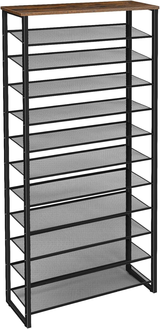 HOOBRO 12-Tier Shoe Rack, 29.5" L Shoe Storage Organizer, Large Capacity Shoe Shelf for Front Door Entrance, Entryway, Closet, Holds 36-48 Pairs of Shoes, Closet, Rustic Brown and Black BF127XJ01-NeatNest