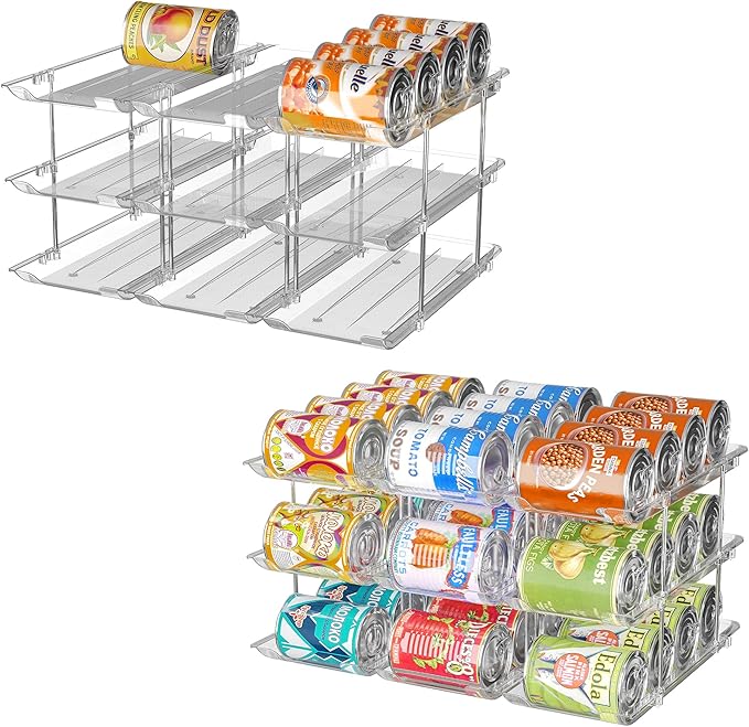 Can Organizer for Pantry, 6 Sets 3Tiers Can Storage Organizer Pantry, Soda Can Organizer for Fridge 72 Cans Rack Automatic Rolling Stackable Canned Food Organizer,Clear-NeatNest