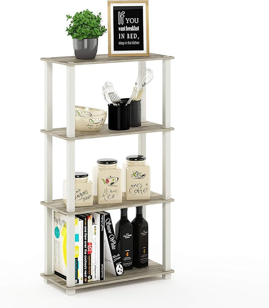 Furinno Turn-N-Tube 4-Tier Multipurpose Shelf Display Rack, Square Tube, Sonoma Oak/White-NeatNest