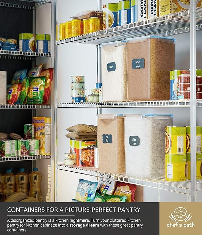 Chef's Path Extra Large Airtight Flour and Sugar Storage Containers with Lids, Set of 2, 6.5L Pantry Canisters for Bulk Flour and Sugar Storage - Transparent-NeatNest