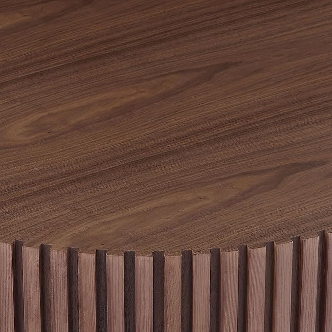 35.43'' Round Coffee Table Wood Circle Coffee Table with Pedestal Center Table Fluted Accent Tea Table for Living Room Apartment Office- Walnut