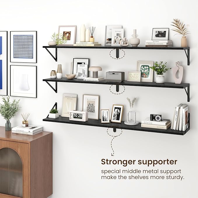 Fun Memories Deep Floating Shelves for Wall, 55W x 8D Wall Mounted Shelves Set of 2, Wide Display Ledge Shelf with Sturdy Metal Brackets for Living Room, Bathroom, Bedroom and Kitchen, White-NeatNest