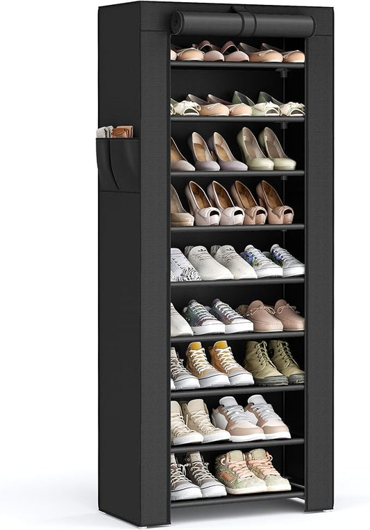 SONGMICS Shoe Rack with Non-Woven Fabric Cover, 9 Tier Storage Shelf for 27-35 Pairs of Shoes, Entryway, Suitable for Sneakers, High Heels, Flats, and Boots, Black URXJ10H-NeatNest