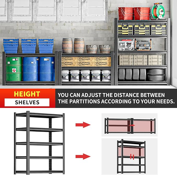 Heavy Duty Storage Shelves 5-Tier Adjustable Garage Shelving Unit, Strong Metal Storage Rack Shelving for Garage, Warehouse, Pantry Organization 16" D x36 W x72 H-NeatNest