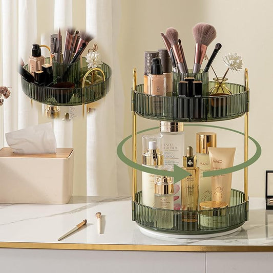 Rotating Makeup Organizer for Vanity, High-Capacity Skincare Clear Make Up Storage Perfume Organizers Cosmetic Dresser Organizer Countertop 360 Spinning (Green, New-2 Tier)-NeatNest