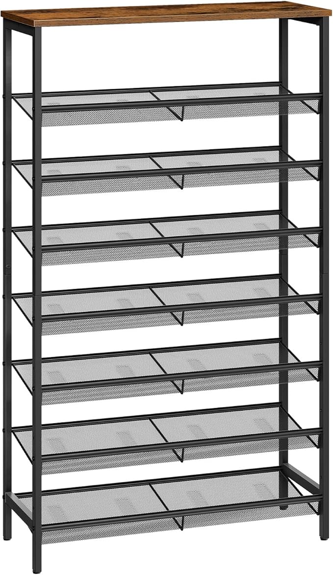 HOOBRO 8-Tier Shoe Rack, 29.5"L Shoe Shelf, Large Capacity Shoe Storage Organizer for 21-24 Pairs of Shoes, Front Door Entrance, Entryway, Hallway, Closet, Space Saver, Rustic Brown and Black BF18XJ01-NeatNest