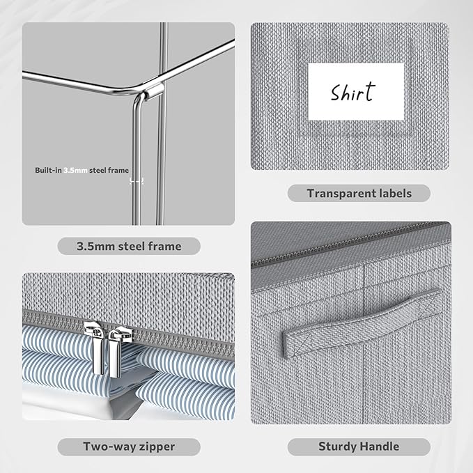 Clothes Storage Bins Box - Foldable Stackable Container Organizer Set with Clear Window & Carry Handles & Metal Frame - 2Pack Large Capacity for Bedding, Blankets, Books-NeatNest