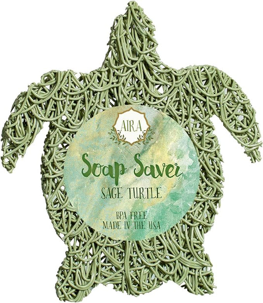 Aira Soap Saver - Dish & Holder - BPA Free Shower & Bath Soap Holder - Drains Water, Circulates Air, Extends Soap Life - Easy to Clean, Fits All Dish Sets - Sage Turtle-NeatNest