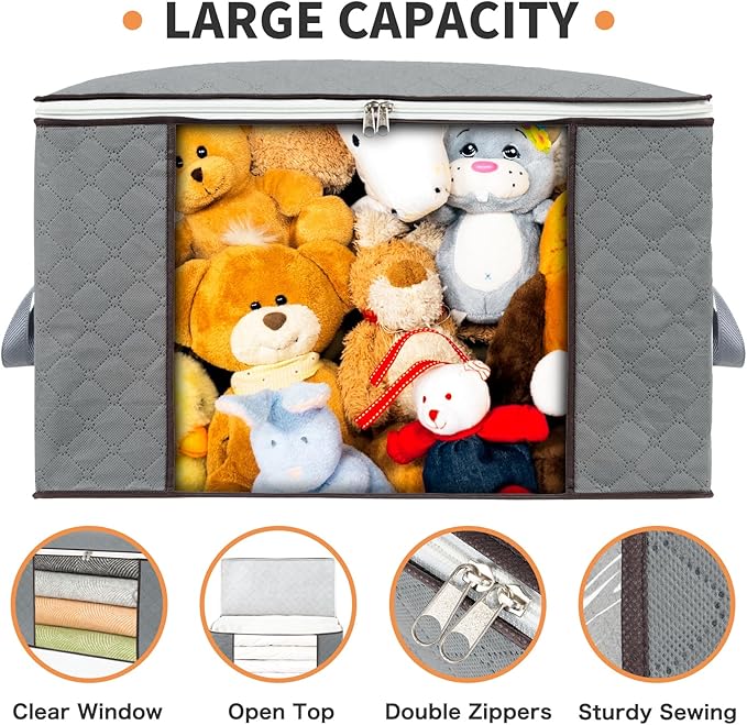 combocube 6 Pack Closet Organizers and Storage Containers, Clothes Storage Bins, Storage Bags with Large Clear Window & Handles for Comforter, Pillow, Quilt, Bedding, Clothes-NeatNest