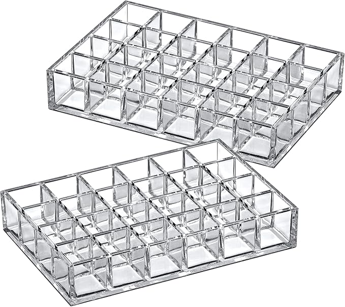 Amazing Abby - Allure - 2-Pack 24-Slot Acrylic Lipstick Organizer, Lipstick Holder, Lip Gloss Holder, Cosmetic Storage Display, Perfect Storage Solution for Drawer and Vanity (Slot Size: 1.0" x 1.0")-NeatNest