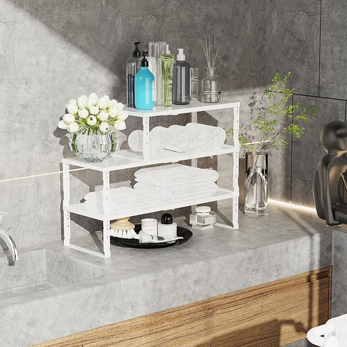 Expandable Stackable Spice Rack Organizer for Kitchen Cabinet,Adjustable Counter Shelf, countertop, Pantry,Cupboard,Bathroom,Bedroom(2Packs/White/Medium)-NeatNest