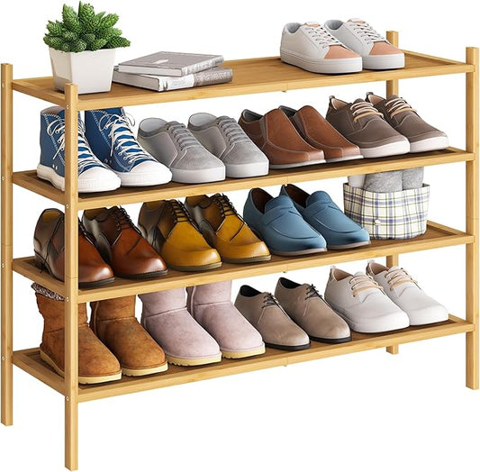 BMOSU 4-Tier Bamboo Extended Shoe Rack Premium Stackable Shoe Shelf Storage Organizer for Hallway Closet Living Room Entryway Organizer(Natural)-NeatNest