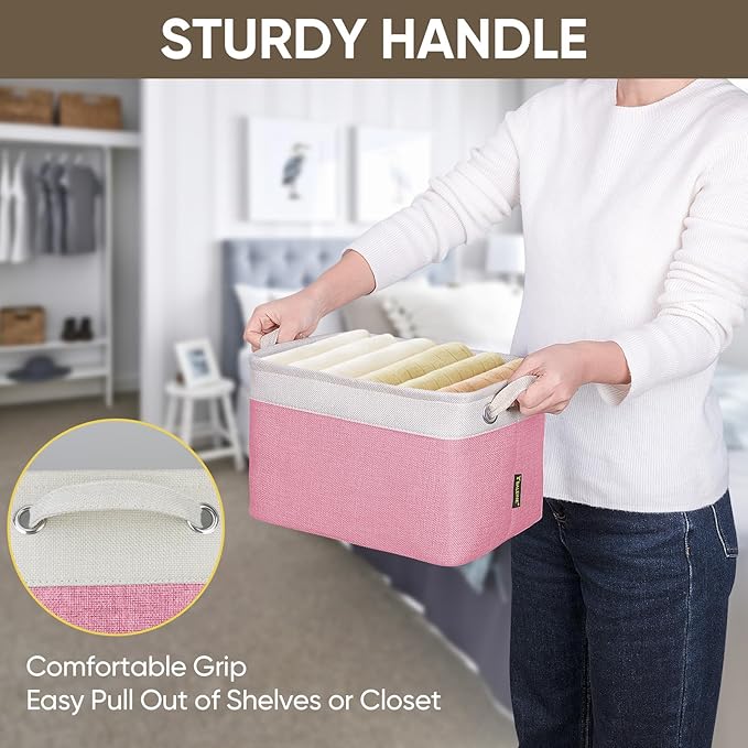 BALEINE 1 Pack Fabric Storage Bins for Shelves, Linen Storage Baskets for Organizing, Decorative Closet Bins for Clothes, Home (Pink, 12"x8"x8")-NeatNest